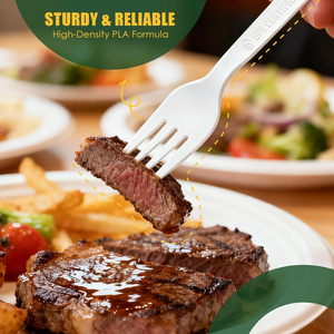 Fourchettes, couteaux et cuillères jetables écologiques biodégradables pour les fêtes - PLA 100% compostable, recyclable, sans danger pour les aliments - Product Image 1