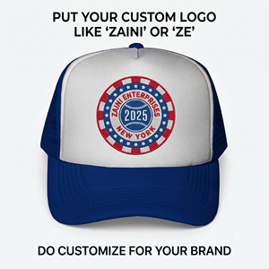 Casquette Trucker 5 Panneaux en Maille de Polyester Mousse Premium 220 GSM Blanc Bleu avec Logo Brodé Personnalisé – Vente en Gros - Product Image 1