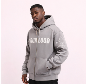 Custom Logo Men Oversized Streetwear Graphic Zip Up Hoodie Heavyweight 100% Cotton Zip Sweatshirt <b>Jacket</b> 2026 - Product Image 4