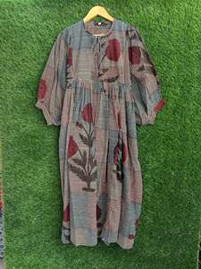 Hand Block Printed Cotton Gauze Midi Dress: Plus Size <b>Summer</b> Wrap - Product Image 5