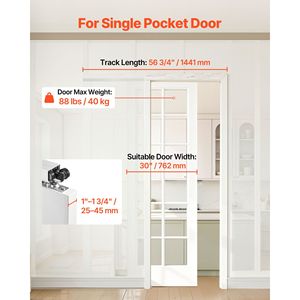 Kit Binario Scorrevole per Porta in Vetro da 56,73 Pollici con Chiusura Ammortizzata, Meccanismo Scorrevole Liscio e Silenzioso - Product Image 2