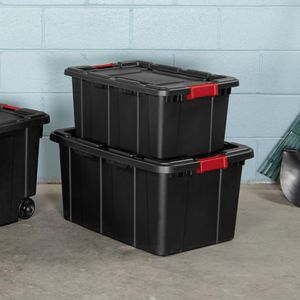 Lot de 6 bacs de rangement industriels en plastique noir robuste de 15 gallons avec couvercles pour l'organisation des placards et des salles de bain - Product Image 6