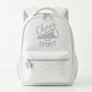 Sac à dos personnalisé blanc argenté à paillettes avec mégaphone, nœud et fermeture éclair, broderie de logo de groupe en gros, OEM - Product Image 1