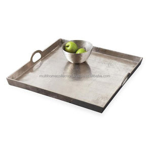 Tendance Hôtel Et Restaurants Plateaux De Service En Métal Indien Fabriqué À La Main En Acier Inoxydable Rectangulaire Miroir Plateau Avec Couvercle - Product Image 3