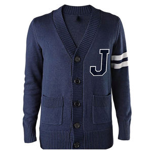 Cárdigan Azul Marino con Cuello en V para Hombre, con Parche de la Letra J y Diseño de Parches, Manga Larga, Tejido Transpirable, Suéter para Invierno - Product Image 1