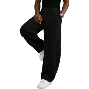 <b>Men's</b> <b>Black</b> Cotton Sweatpants Elastic Waist Drawstring Side Pockets Casual Loose Fit Autumn Wear - Product Image 5
