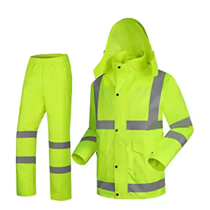 Conjunto Impermeable Unisex de Poliéster con Franjas Reflectantes, Chaqueta con Capucha y Pantalones, Uniforme de Trabajo - Product Image 4