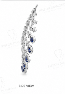 Exquisite <b>necklace</b> in 18K white gold with cascading pear sapphire stones floral diamond arrangement royal couture luxury design - Product Image 4