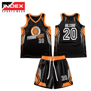 INDEX Sports Wear Dunkin' Dads Ensemble de maillot de basket-ball noir et orange, uniforme en maille sans manches à col en V sublimé pour homme adulte 20 - Product Image 1