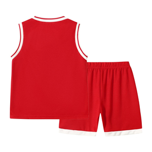 Conjunto de Camiseta de Baloncesto Roja para Adultos Unisex, Camiseta de Manga Corta, Pantalones Cortos con Cintura Elástica, 100% Poliéster, Elástico en Cuatro Direcciones, Secado Rápido - Product Image 4