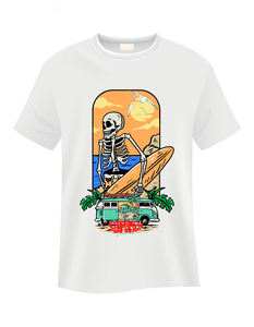 T-shirt blanc à imprimé graphique style rétro pour l'été, 100% coton, tendance, pour la plage, les loisirs en plein air, vêtements pour hommes à prix bas - Product Image 2