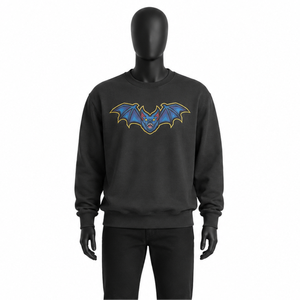 Sweat-shirt graphique noir en coton personnalisé unisexe, imprimé chauve-souris, col rond, streetwear, coupe oversize, polaire chaude pour l'hiver - Product Image 1