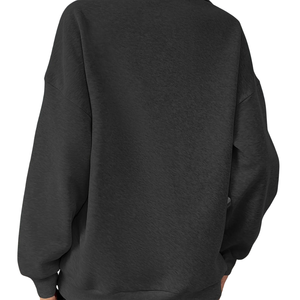 Sweat-shirt molletonné oversize à manches longues pour femme, demi-zip, anti-boulochage, décontracté, avec logo personnalisable imprimé sur le devant, idéal pour l'automne - Product Image 2