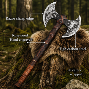 Hache viking à double tête en acier au carbone de 35 pouces avec manche en bois - Hache de style scandinave, hache nordique, seax - Product Image 6