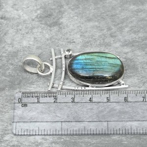 Pendentif en labradorite, argent sterling 925, fait main, style vintage, bijoux de fiançailles, pierre naturelle à reflets, certifié par un tiers - Product Image 5