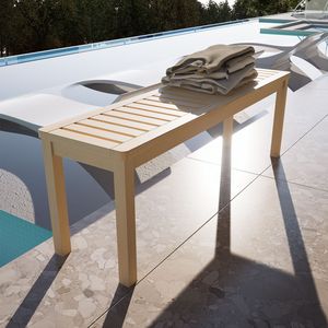 Banco moderno de madera maciza de pino de 52.1 pulgadas para exteriores, sin nudos, sin respaldo, para comedor, piscina y playa, con asiento de listones para patios. - Product Image 3