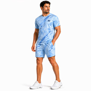 Conjunto de dos piezas de alta calidad para hombre, camiseta y pantalones cortos, ligero, transpirable, conjunto de verano, ropa deportiva informal, para gimnasio, fitness, entrenamiento. - Product Image 4