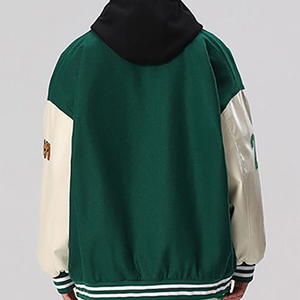 <b>Men</b> Green Hooded <b>Varsity</b> <b>Jacket</b> Letter Patch Streetwear Style Regular Fit Polyester Cotton Material wool leather chenille custom - Product Image 2