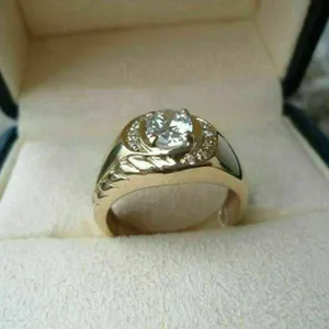 Moissanite Engagement <b>Ring</b> 925 Sterling <b>Silver</b> Gold Plated Luxury Vintage Wedding Brilliant Cut Stone Fine Jewelry Gift for <b>Men</b> - Product Image 3