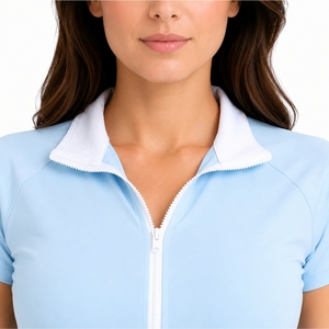 Robe de golf pour femme à col polo avec fermeture éclair et taille à cordon de serrage, style sportif, couleur unie, manches courtes, tissu tricoté à séchage rapide - Product Image 6