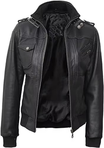 Mantic Enterprises Women's Genuine Leather Breathable Animal Print Moto Jacket Full Sleeve Detachable Sleeves Solid Color Cotton - Product Image 2