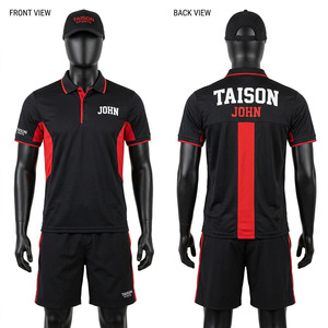 Premium <b>Men</b> Tennis Uniform 240g Polyester Performance for Shirt <b>Shorts</b> Set Heat-Transfer Printed Logo Anti-UV Breathable <b>Black</b> - Product Image 1