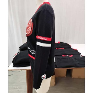 Wholesale Custom Winter Casual Western High School Black <b>Red</b> V-Neck <b>Cardigan</b> Full Sleeve Knitted Sweater Pockets Preppy Womens - Product Image 6
