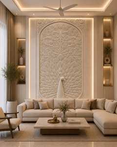 Mural Decorativo 3D de Madera Hecho a Mano, Arte Moderno de Naturaleza Muerta, Panel de Relieve de Diseño Personalizado con Patrón de Pavo Real para Interiores - Product Image 1