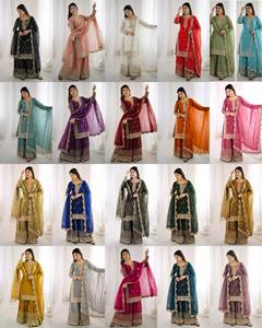 Ensemble de costume Anarkali pour femmes, traditionnel indien pakistanais, en soie brodée, sans plis, extensible, longueur normale, vert - Product Image 2