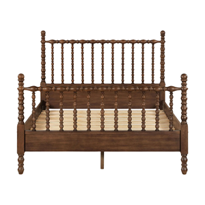 Cadre de lit classique en teck massif, taille Queen, avec tête de lit à tiges, mobilier de chambre traditionnel - Product Image 1