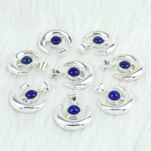 Trending Minimalist <b>Moon</b> Gemstone Pendant Bezel Setting Elegant Lapis Lazuli Silver Plated Jewelry Handmade Boho <b>Crystal</b> Charm - Product Image 3