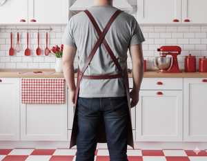 Tablier en cuir véritable de qualité supérieure pour la cuisine, le barbecue et le travail en cuisine, avec logo personnalisé, bretelles réglables, fournisseur en gros LPN-0324 - Product Image 2