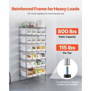 Scaffale Portaoggetti a 7 Ripiani con 24 Contenitori Piccoli, Sistema di Scaffalature in Filo d'Acciaio, Organizzatore Mobile per Attrezzi con Ruote - Product Image 3