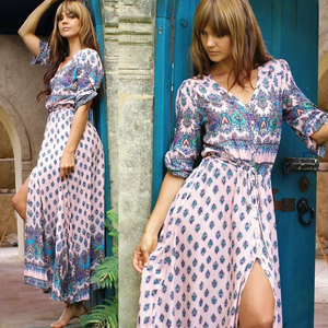 Vestido Maxi de Gasa Estampado Bohemio Casual de Verano Ecológico y Sexy para Mujer con Aberturas y Patrones para la Playa - Product Image 6