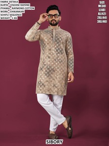 Kurta pour homme Regal Noir, style traditionnel, longueur au sol, coupe classique, séchage rapide - Product Image 2