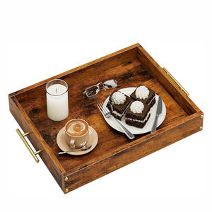 Bandeja de madera de mango de estilo vintage con asas doradas, superficie de pizarra decorativa para mesa de centro o exhibición de mesa de comedor elegante - Product Image 1