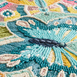 Floral Embroidered Table Runner <b>Blue</b> Green Cotton Bohemian Home Decor Washable - Product Image 2
