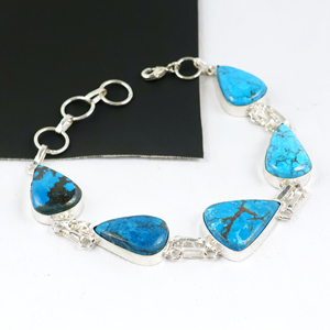 Bracelet en pierres précieuses de turquoise magnadite naturelle de qualité supérieure, en forme de goutte, plaqué argent 925, bijoux faits à la main pour femmes - Product Image 2