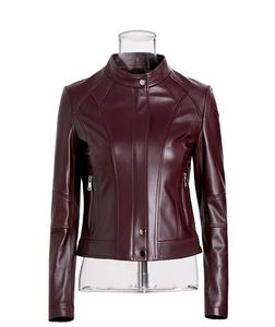 Chaqueta de Moto para Mujer, de Piel de Vaca, Cortavientos, Manga Larga, Cuello Alto, Cierre de Cremallera, Color Sólido, Estilo Invernal, Largo Regular - Product Image 1