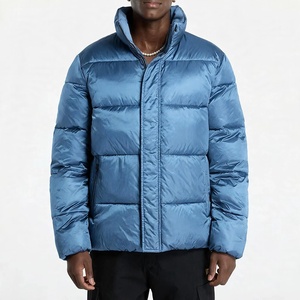 Chaqueta de Plumón Azul para Hombre, con Cierre de Cremallera, Cuello Alto, Cortavientos, Informal, para Invierno, Corte Regular, Color Sólido - Product Image 1
