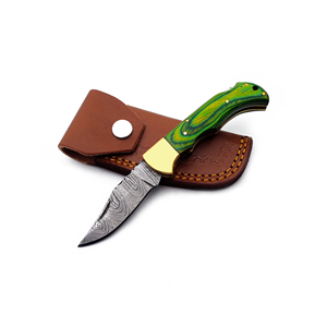 มีดทำมือเหล็กดามัสกัสจาก PAK ENTERPRISES ด้ามไม้สีเขียวพร้อมปลอกมีดสีทอง มีดล่าสัตว์และใช้งานกลางแจ้ง - Product Image 5