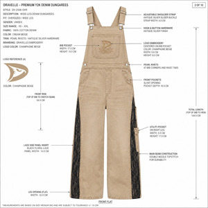 Ivory White Wide Leg Overalls <b>Black</b> Lace Insert Pearl Studded Feminine Y2K Streetwear Trousers - Product Image 6