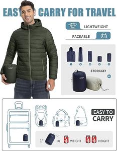 <b>Men's</b> Lightweight Packable Puffer Jacket Waterproof Winter Hood Jacket Custom Packable Quilted Puffer Jacket With Storage <b>Pouch</b> - Product Image 4