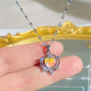 Collar con Forma de Corazón para Mujer en Acero Inoxidable 304 con Recubrimiento de Plata Blanca de 0.03µm y Circonitas Incrustadas en Cadena de Cable - Product Image 5