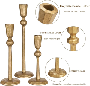 Taper Candle Holders <b>Candlestick</b> Set of 3 <b>Antique</b> <b>Brass</b> Iron Gold Candle Stand Decorative Vintage Candle Holder Collection - Product Image 3