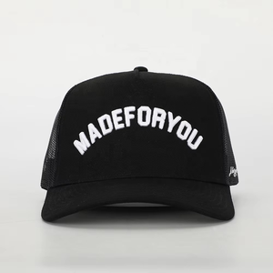 Casquette de sport personnalisée 5 panneaux en gros, broderie de logo de haute qualité, coton noir, patch en cuir, casquette trucker classique - Product Image 5
