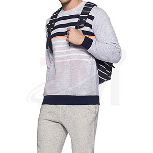 Suéter de Cuello Redondo a Rayas Grises para Hombre, Corte Regular, Informal, Tejido, para Otoño, 100% Algodón, Manga Larga, Venta al Por Mayor - Product Image 5