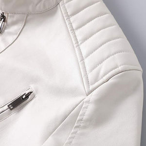 Men's Premium White Genuine Leather <b>Biker</b> <b>Jacket</b> Stand Collar Slim Fit Motorcycle <b>Jacket</b> with Zipper Pockets Casual Fashion - Product Image 5