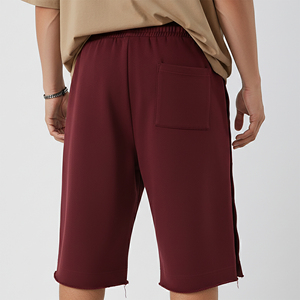 Shorts Bermuda Homme 100% Coton Couleur Unie avec Boutons Latéraux Taille Élastique Décontracté Tricoté Respirant Cordon de Serrage Logo Avant - Product Image 2