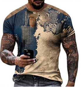 Men s Digital Print <b>Patchwork</b> Color Block <b>Shirt</b> Short Sleeve Casual Fashion <b>Shirt</b> Breathable Comfortable Fabric Regular Fit - Product Image 1